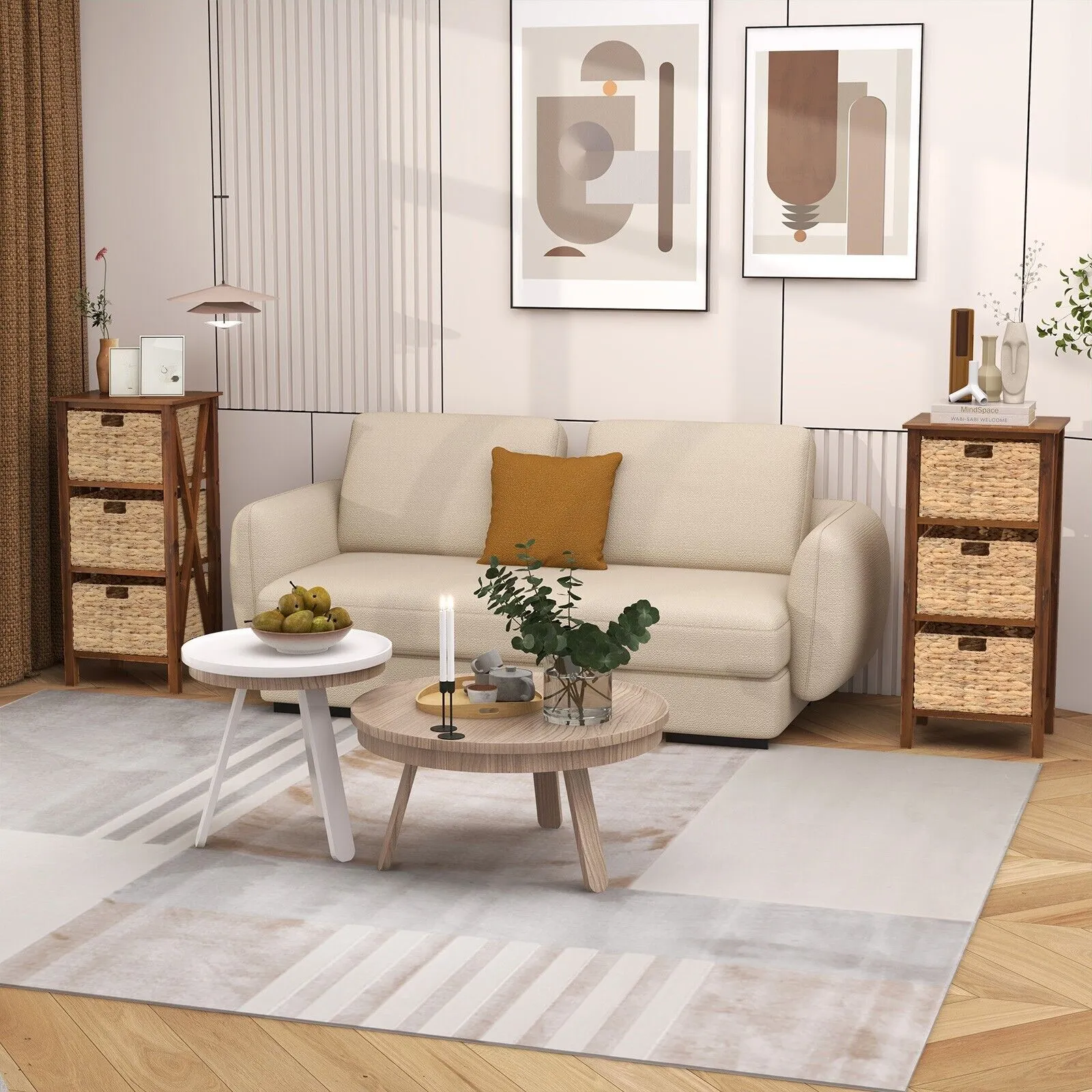 Costway Set of 2 Nightstand 3-Tier Sofa Side Table X-Shaped 3-Drawer End Table in Brown 3