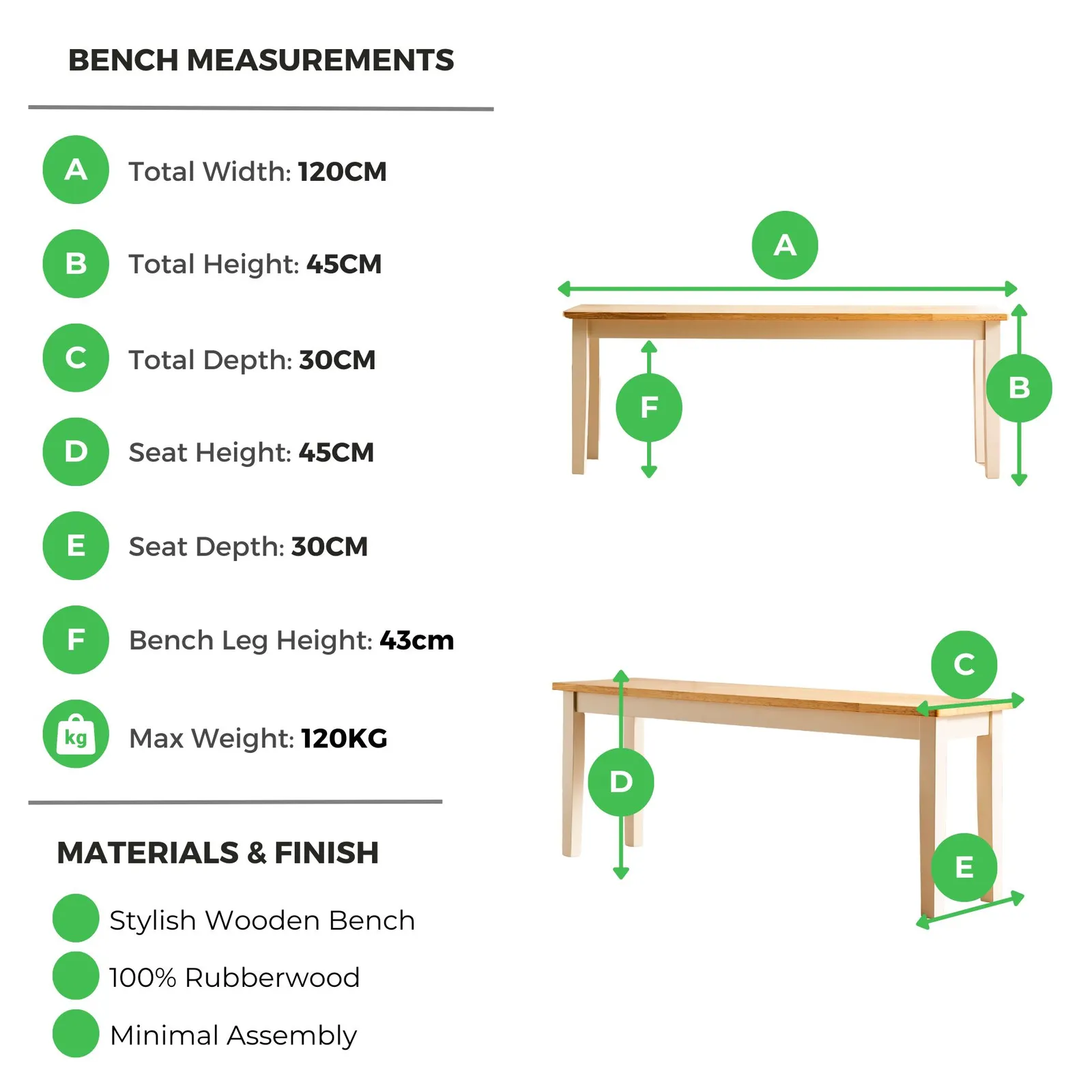 FurnitureboxUK Tenby Large Cream & Oak Coloured Wooden Dining Bench in Light Oak 6