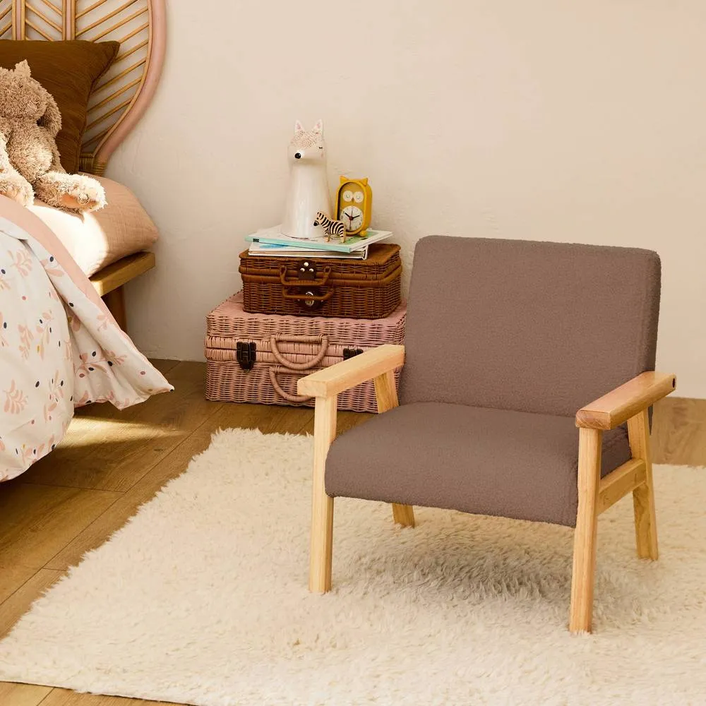 sweeek Children's scandi-style armchair in boucle fabric, rubberwood in Taupe 4