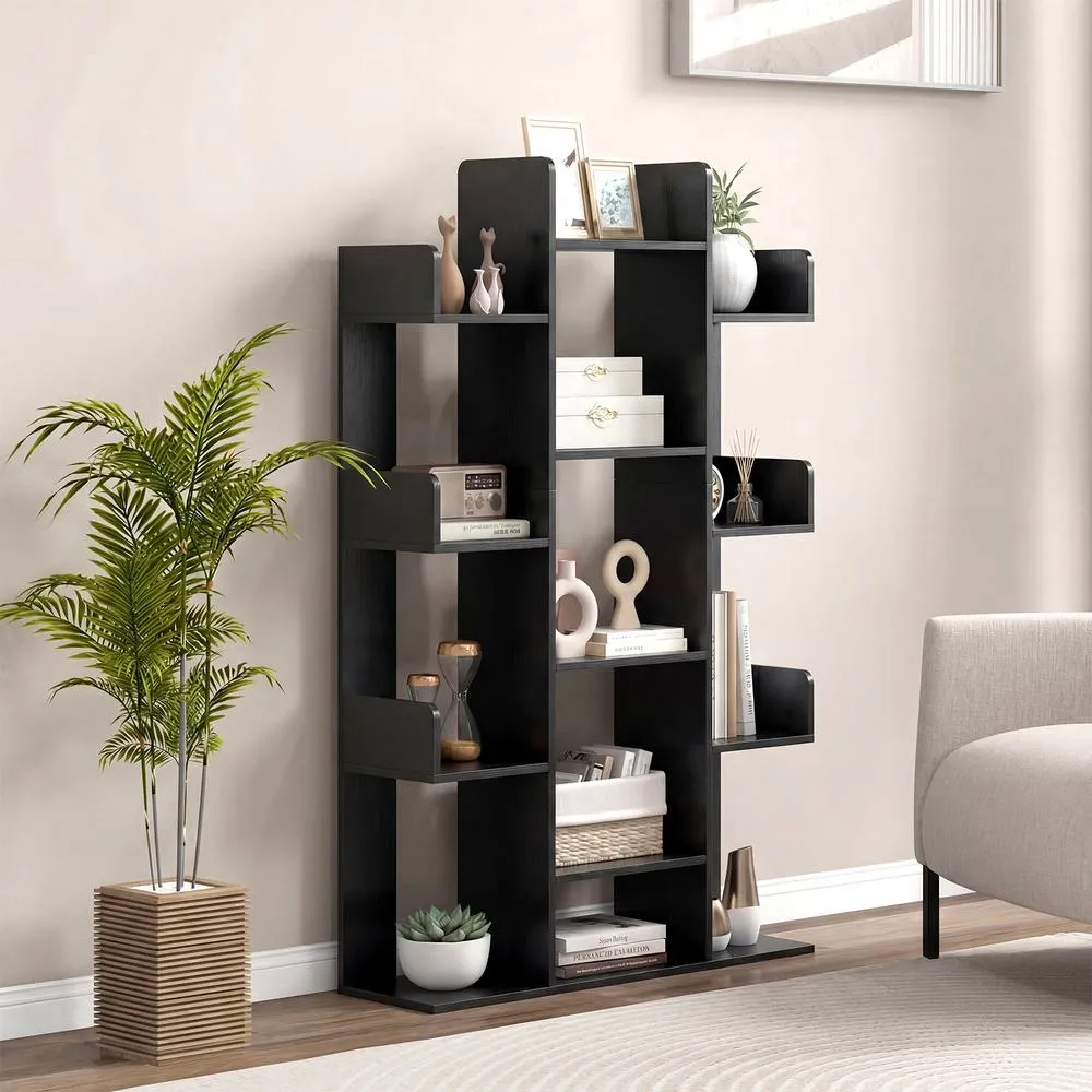Costway Wooden Bookshelf Tall Bookcase Corner Storage Organizer Display Shelf in Black 3