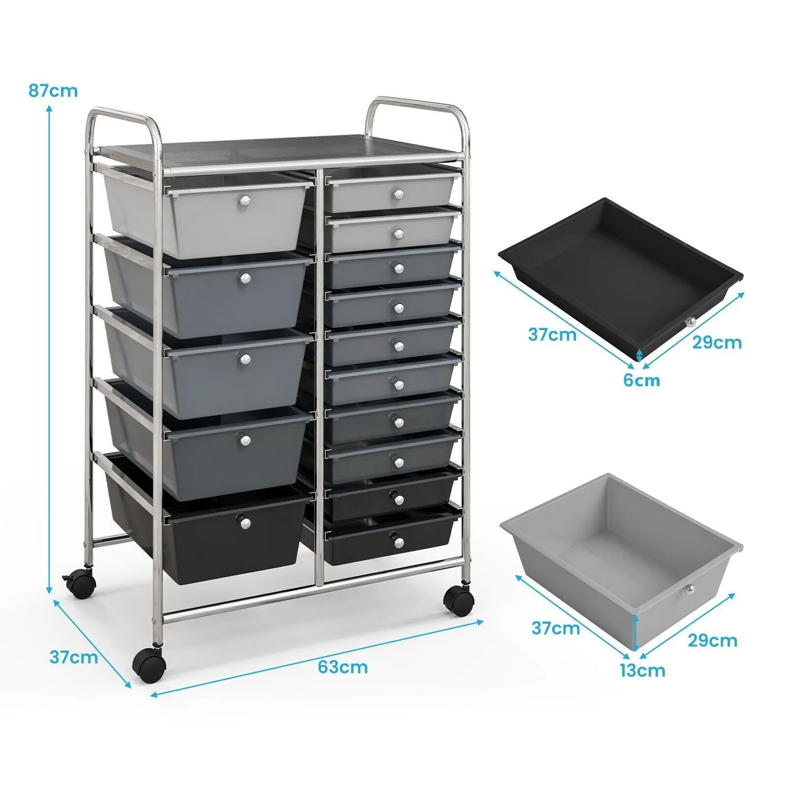 Costway 15 Drawer Rolling Storage Cart Tools Scrapbook Paper Organizer Lightweight in Grey 2