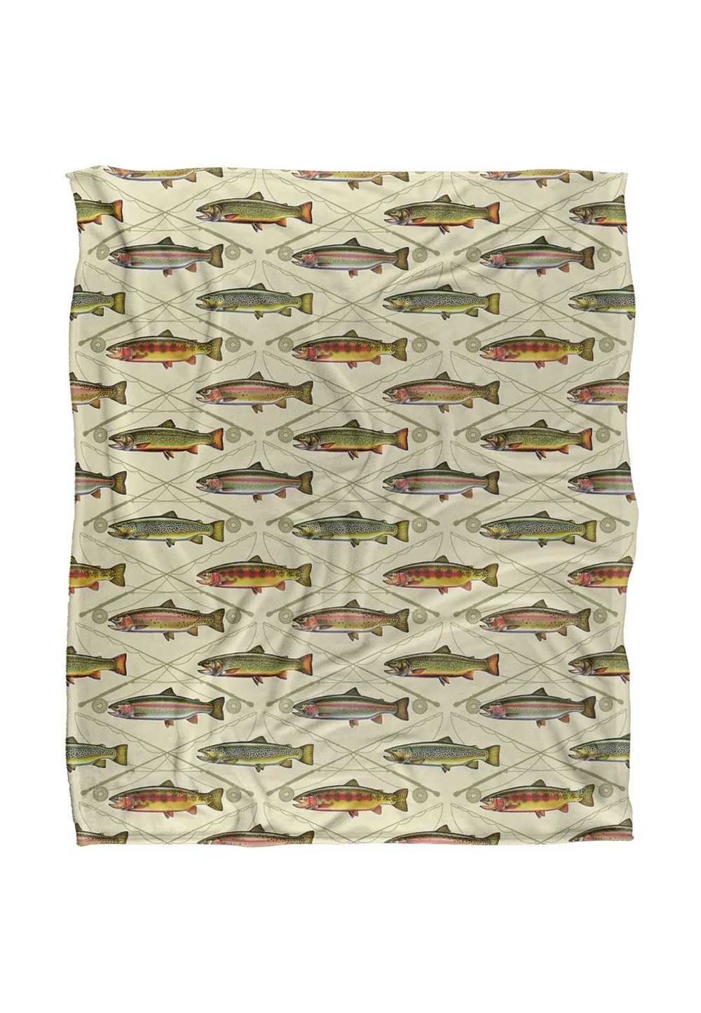 JQ Licensing Trout Crossed Fishing Rods Silky Touch Super Soft Throw Blanket 152 X 127 cm in White