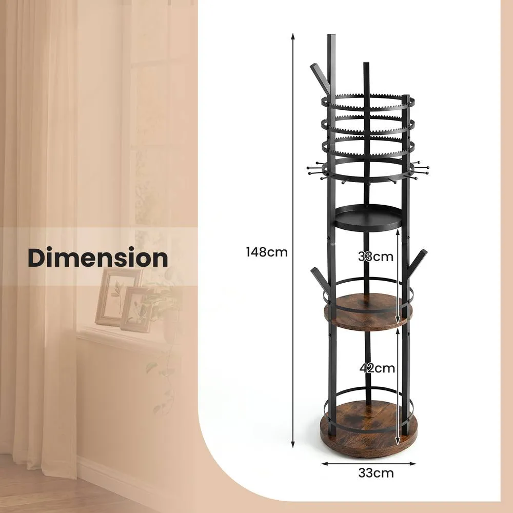 Costway Jewelry Stand Rotating Jewelry Display Tower w/Earring Necklace Holder in Brown 3