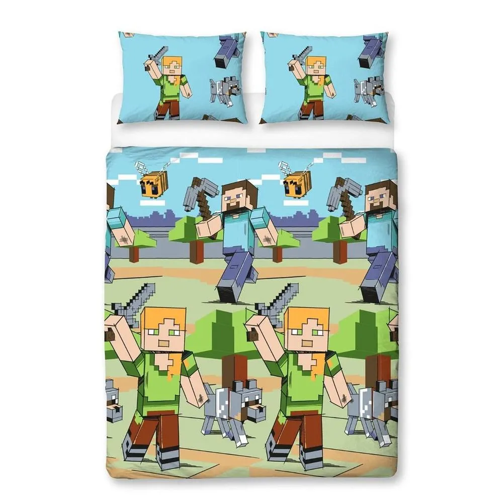 Minecraft Adventure Reversible Duvet Cover Set in Light Blue