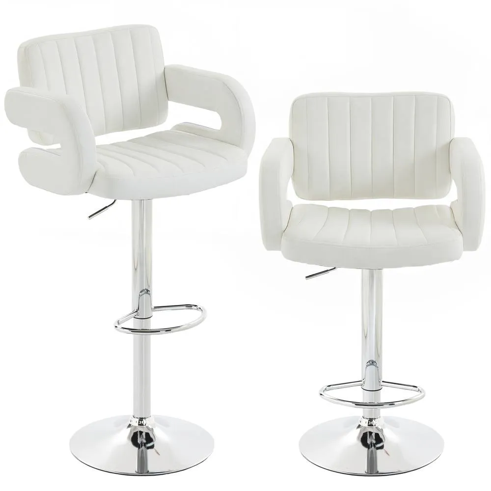 HOMCOM Bar Stools Adjustable Swivel with Armrest Set of 2 White 2