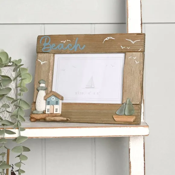 Love Life By The Sea Driftwood & Sea Glass Photo Frame