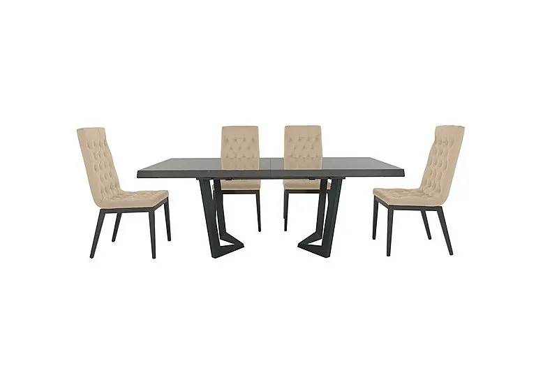 Palazzo 200cm Extending Dining Table in Silver Birch with 4 Capitonne Buttoned Chairs - Aquos Cream