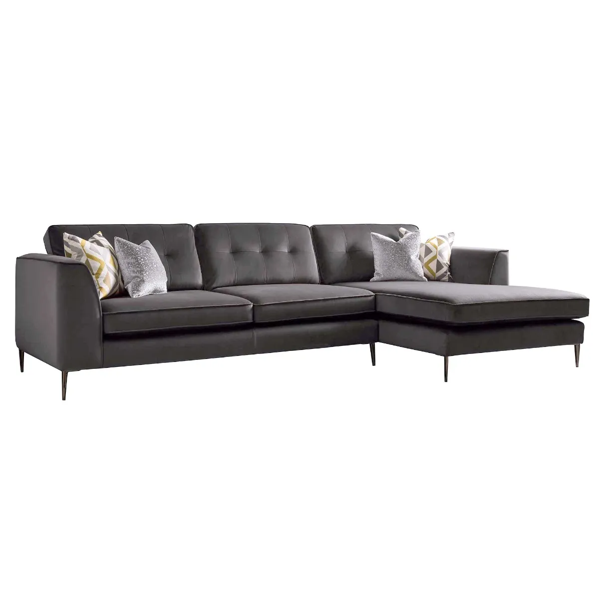 Large Right Hand Facing Standard Back Chaise Sofa Plush Charcoal Grey - W310 x D100/160 x H86cm - Barker and Stonehouse
