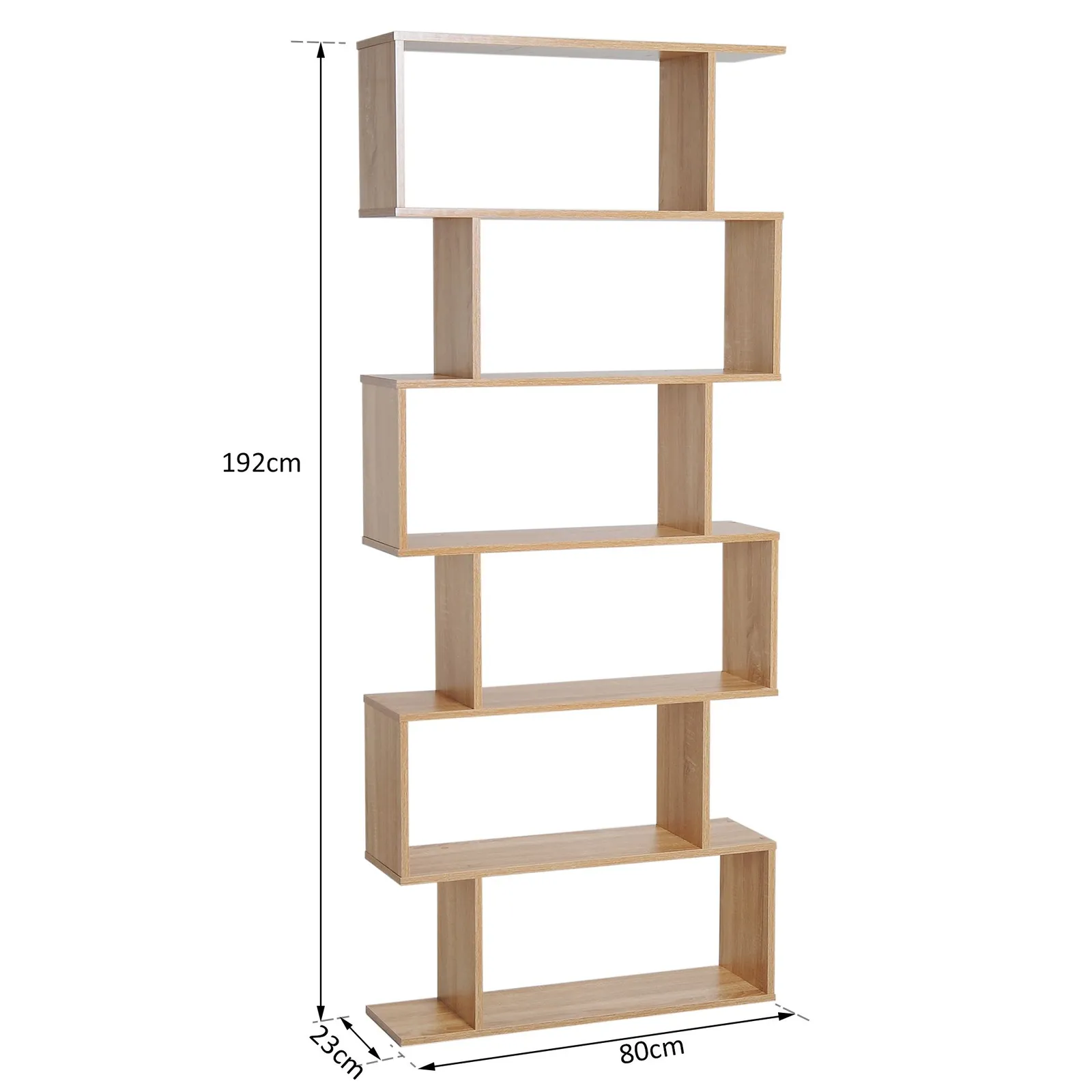 HOMCOM Storage Shelf Modern S-Shape Design Stand Unit Storage Display for Home in Light Oak 3