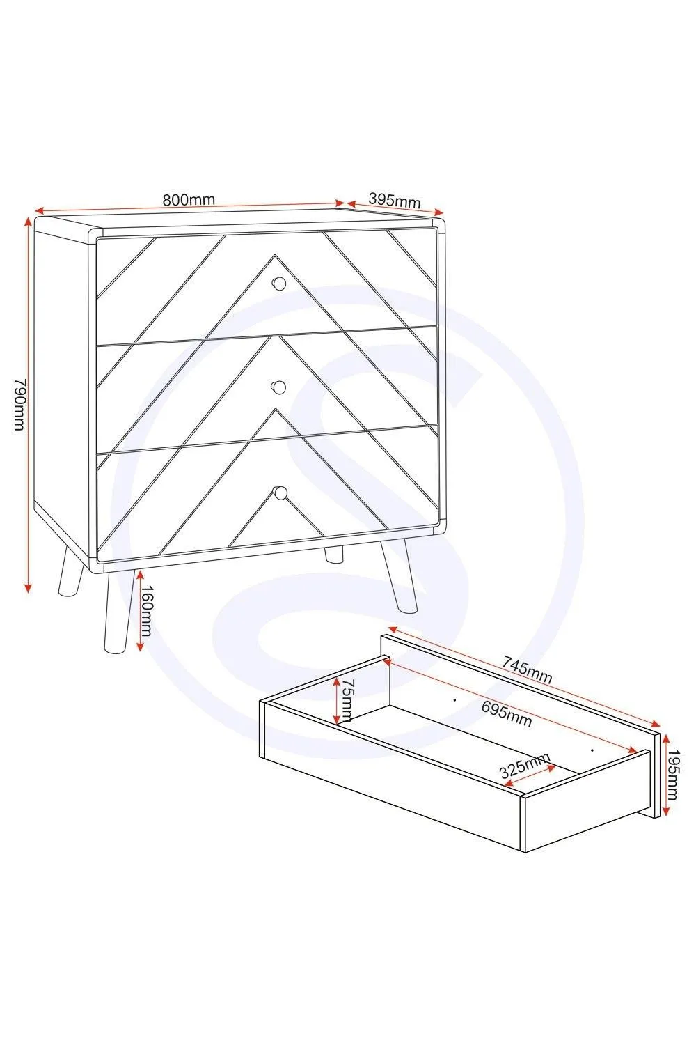 Seconique Dixie 3 Drawer Chest in White 6