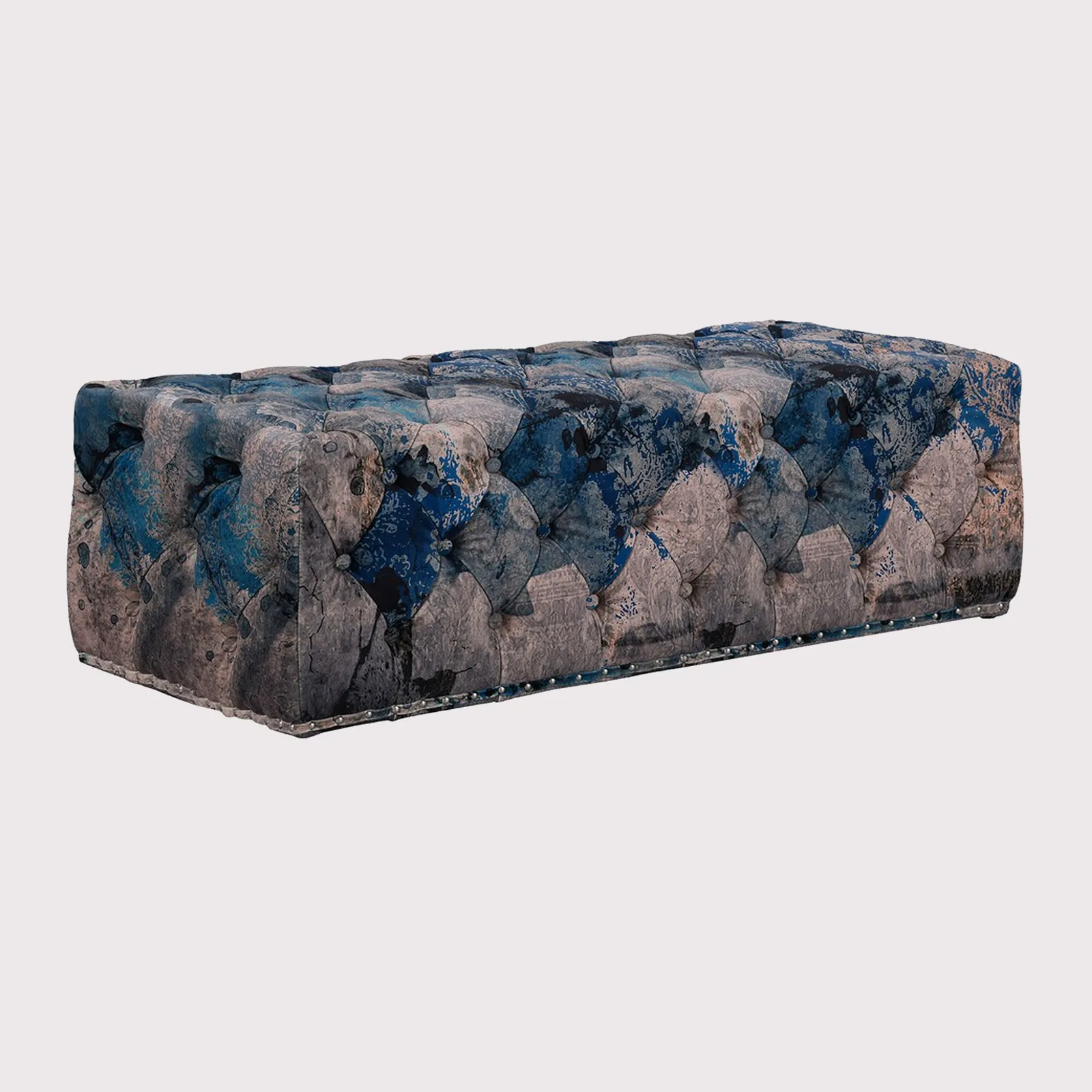 Timothy Oulton Lord Digsby Rectangular Large Footstool, Blue Fabric | Barker & Stonehouse
