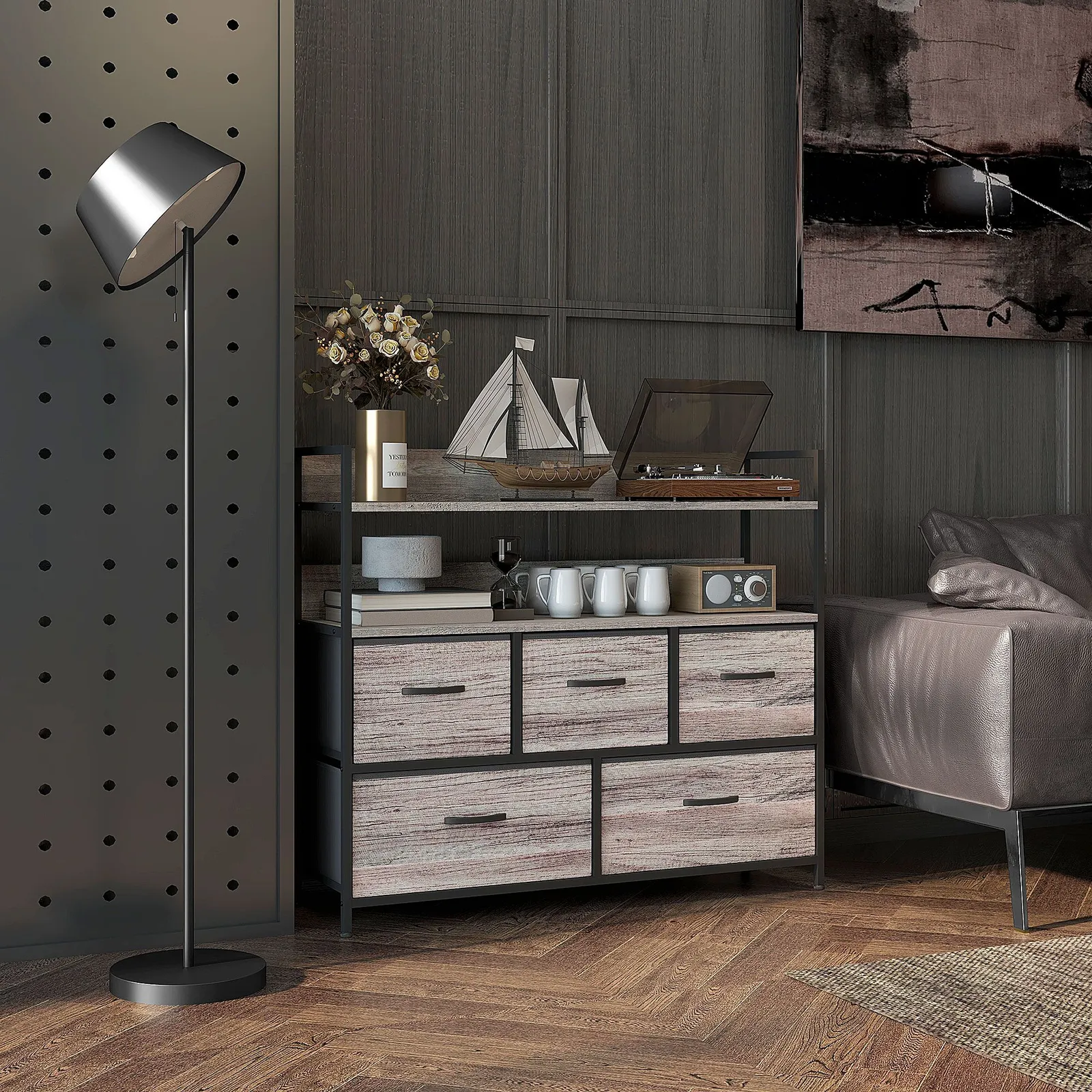 HOMCOM Bedroom Chest of Drawers 6 Drawer Dresser w/ Shelf, Grey Wood Effect