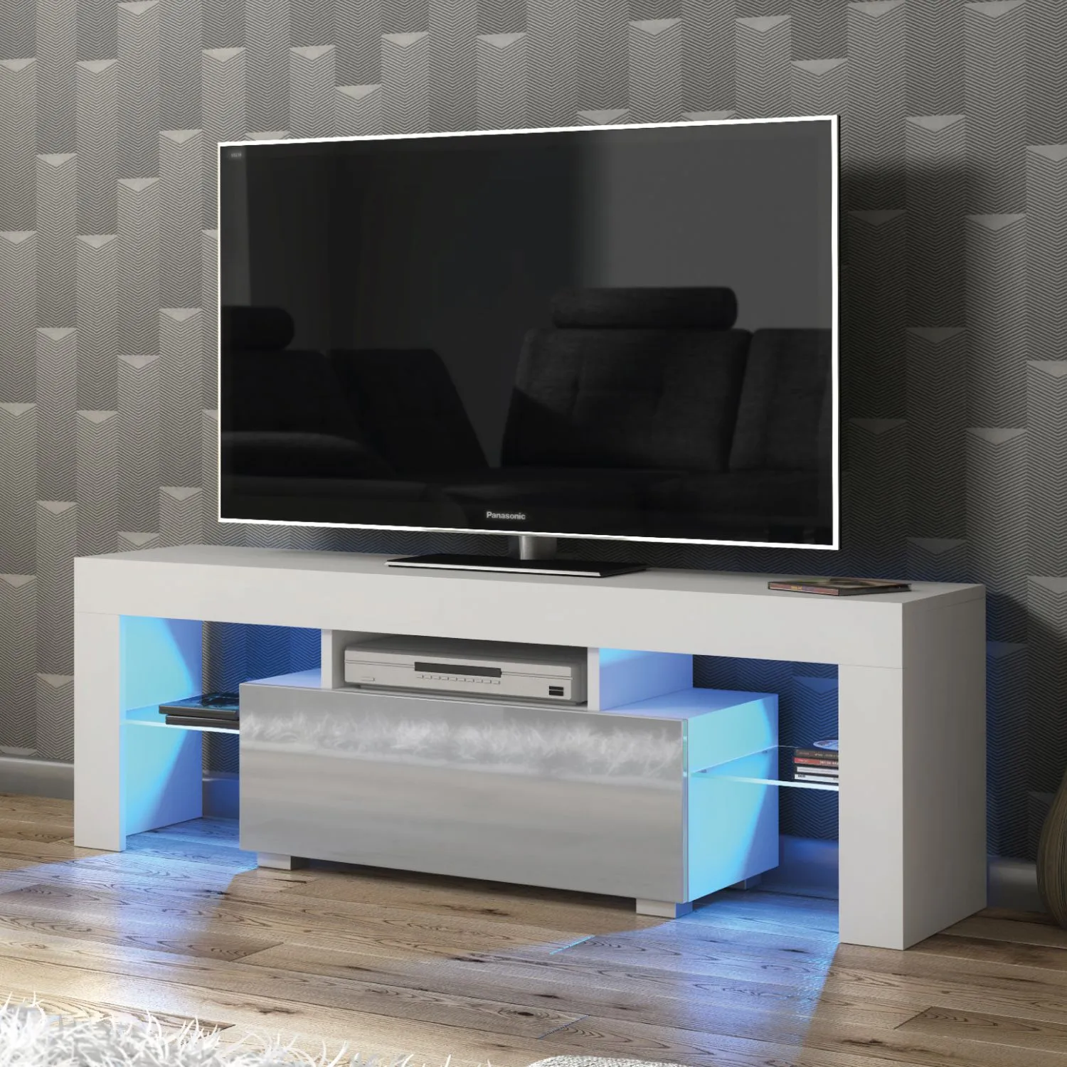 Creative Furniture Floe TV Unit 130cm - A Sleek & Elegant Cabinet with Gloss Doors & LED Lights in Grey
