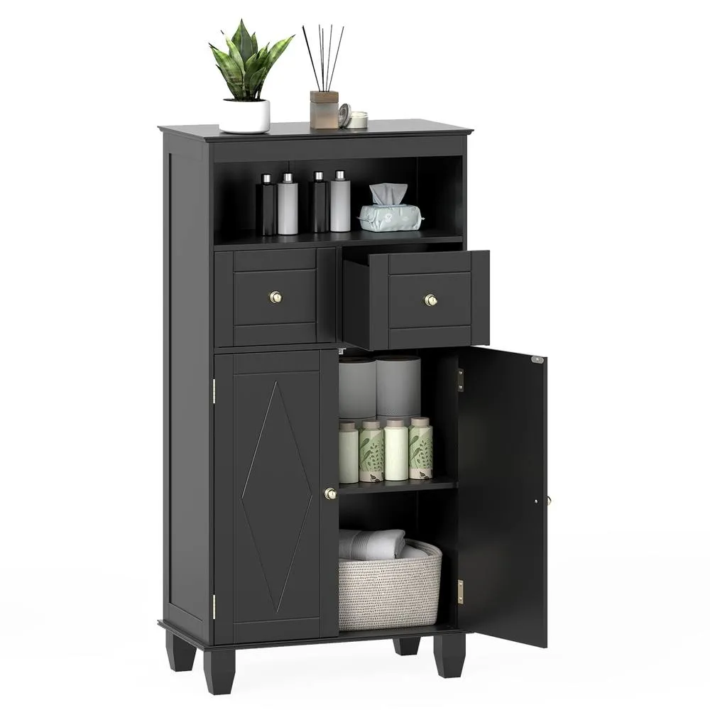 Costway Bathroom Floor Storage Cabinet Modern Storage Organizer w/Drawers in Black