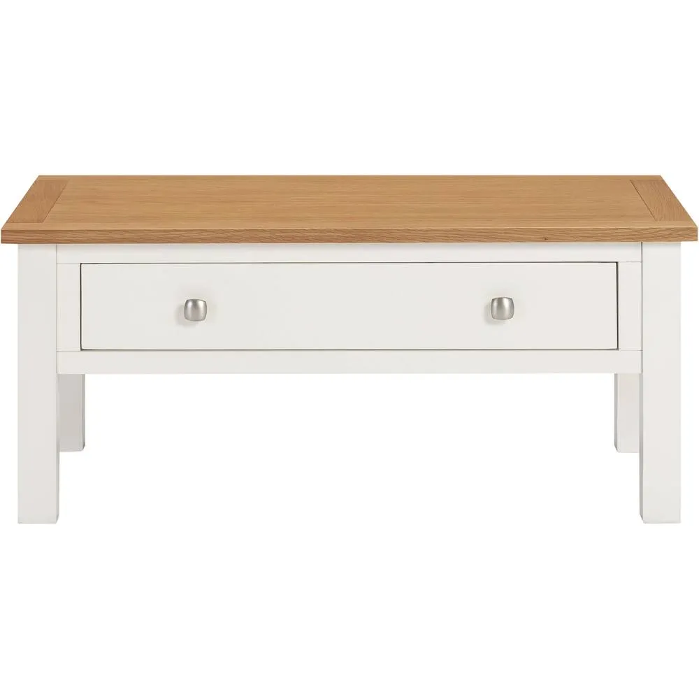 Seconique Cambridge 1 Drawer Coffee Table - Linen/Oak (Part assembled) in White 4