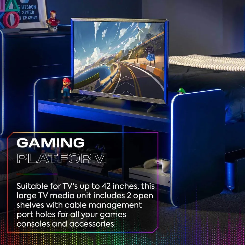 X Rocker Electra TV Unit for up to 42" TV's, Shelves & LED Lights in Black 4