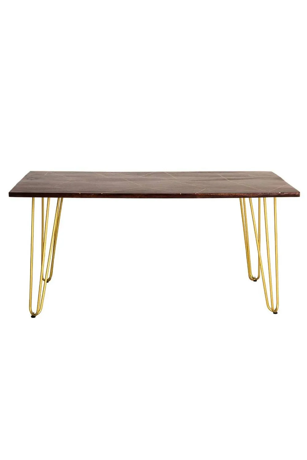 IH Design Silchester Dark Mango Rectangular 6 Seater Dining Table Gold Detail in Brown 2