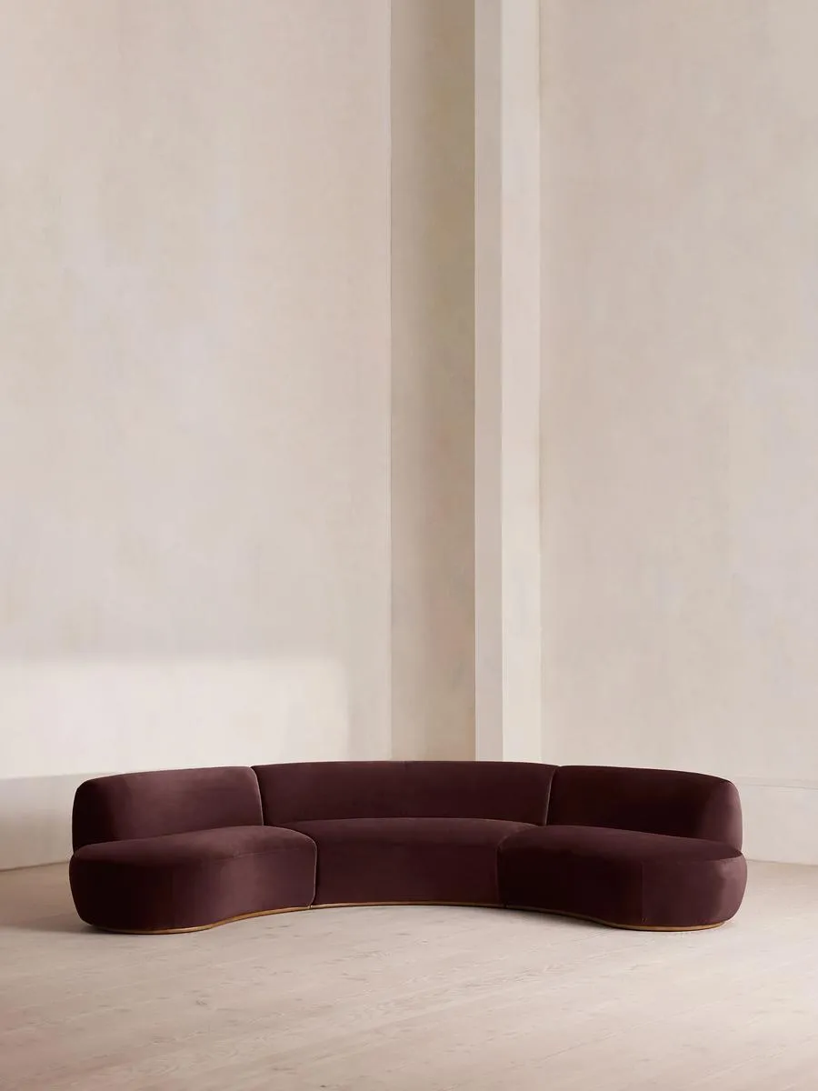 Aline Serpentine Modular Sofa, Six Seater, Velvet, Aubergine