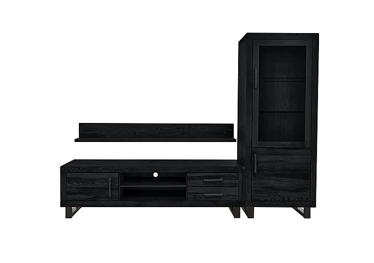 Terra Large Media Set with TV Unit, Small Right Hand Facing Display Cabinet and 180cm Wall Shelf
