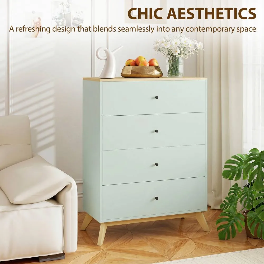 HOMCOM Chest of Drawers, 4 Drawer Storage Cabinet, Light Green & Oak 5