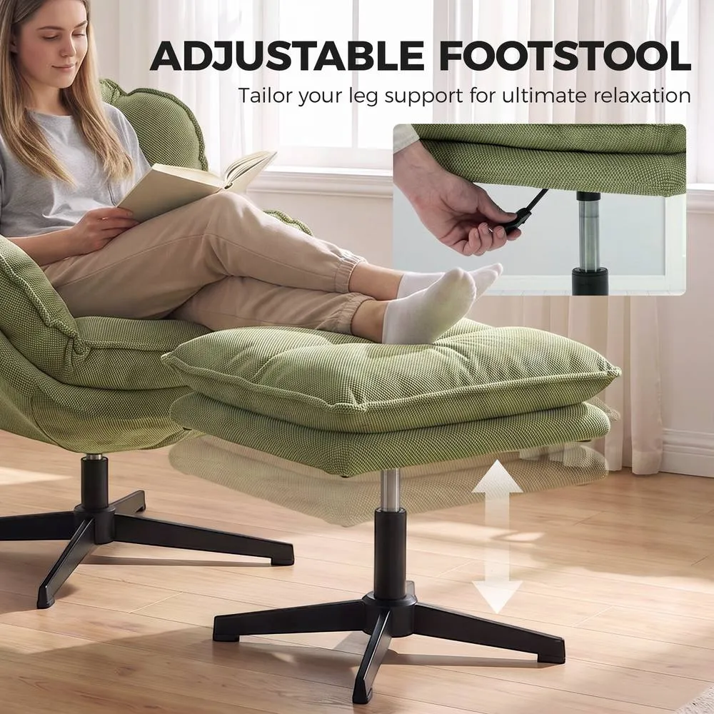 HOMCOM Armchair with Adjustable Footstool, 360° Swivel Accent Chair in Green 4