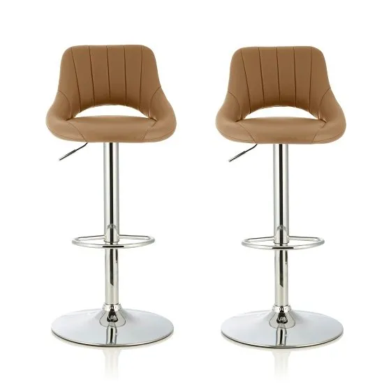 Shello Bar Stool In Taupe Faux Leather And Chrome Base In A Pair