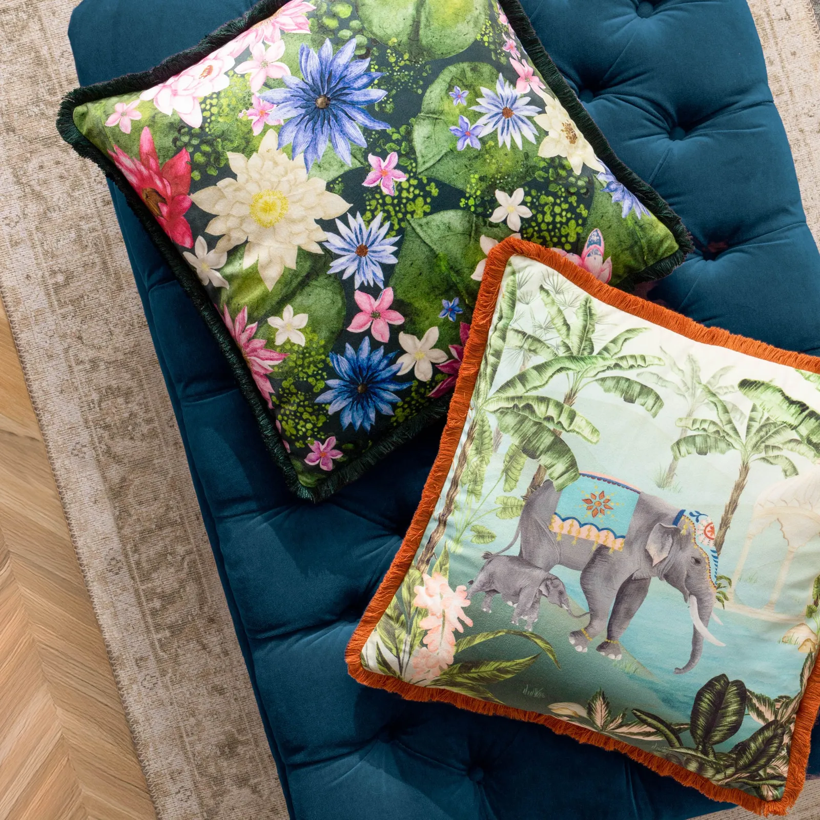 Paoletti Odisha Scene Printed Velvet Cushion 6