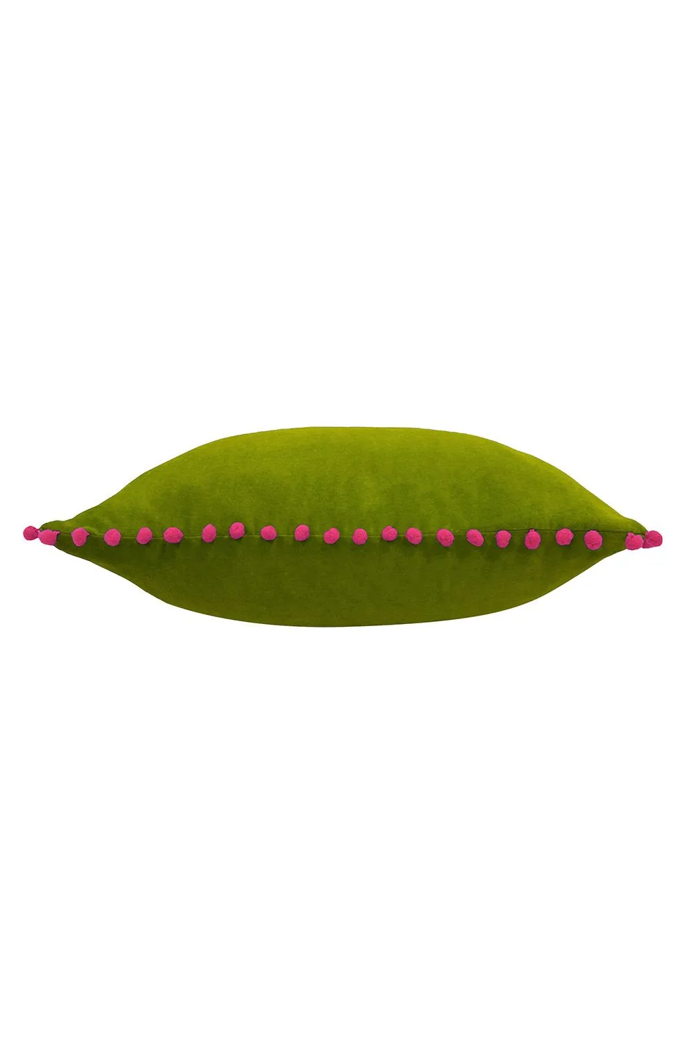 Paoletti Velvet Pom Pom Trimmed Cushion in Bright Green 2