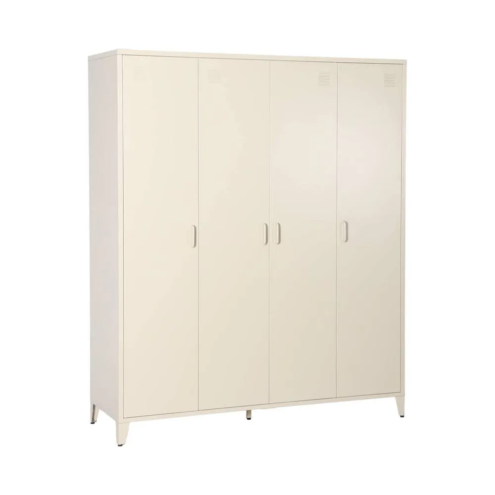 sweeek Industrial metal wardrobe for bedroom, 4 doors, 10 shelves, 1 hanging in Beige 2
