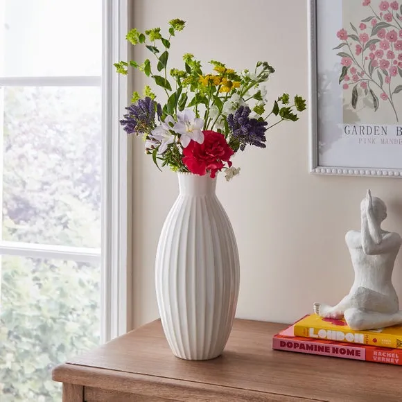 Ceramic Ribbed Vase with Beaded Edge 1