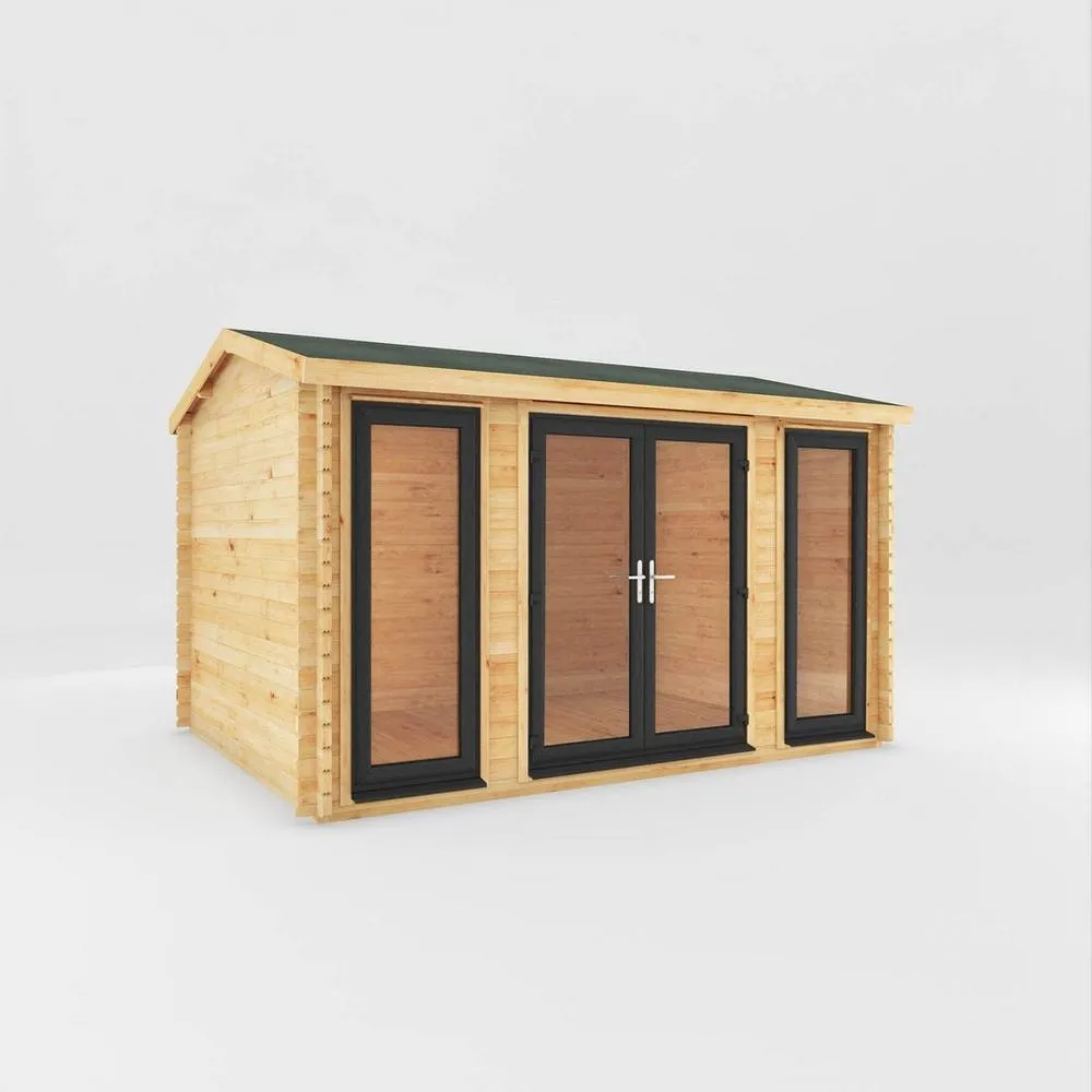 Mercia 4 x 3 m Home Office Studio Log Cabin - 44 mm - UPVC Windows & Door in Light Brown