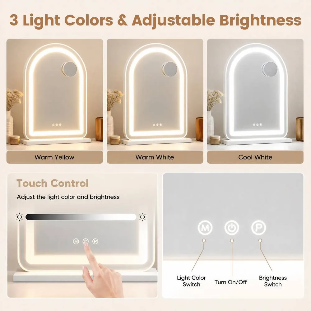 Costway Arched Vanity Mirror LED Lights White Makeup Mirror 5