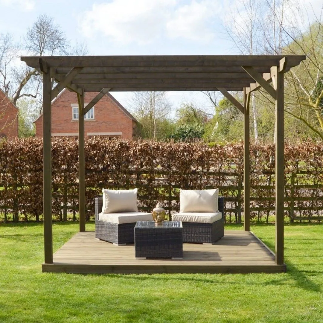 Rutland County Garden Furniture Ltd Pergola & Decking Kit - L240 x W240 x H270 cm - Rustic Brown