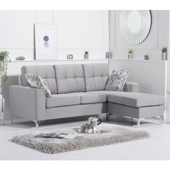 Wacox Linen Fabric Reversible Chaise Corner Sofa In Grey