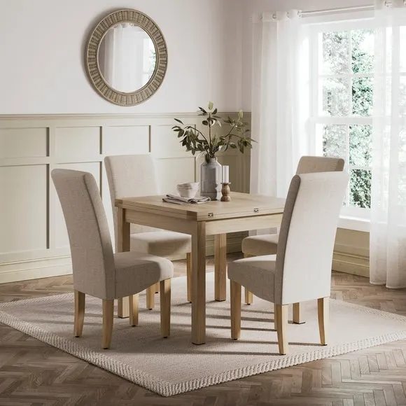 Olney 4-6 Seater Oak Effect Fliptop Dining Table with 4 Aiden Natural Boucle Dining Chairs 2
