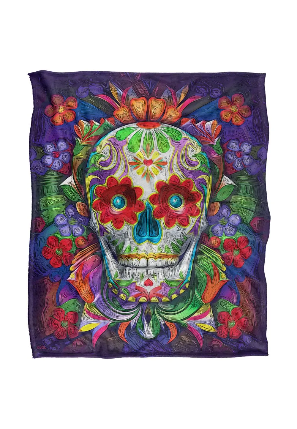 JQ Licensing James Piazza Colorful Sugar Skull Silky Touch Super Soft Throw Blanket 152 X 127 cm in White