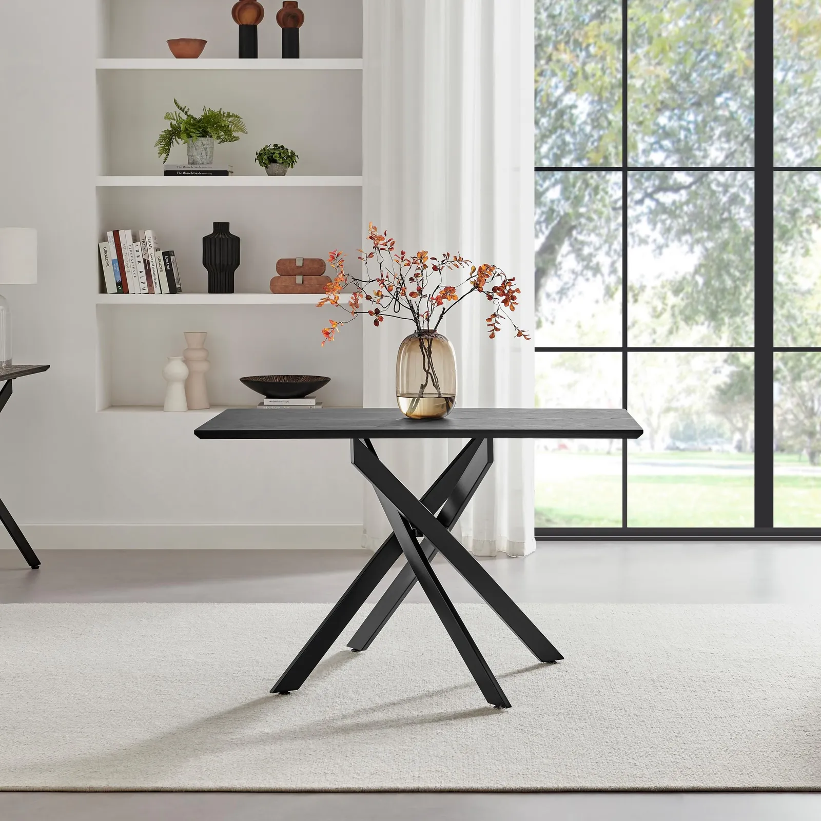 FurnitureboxUK Leonardo Black Top Dining Table & 4 Beaumont Grey Fabric Chairs in Cream 3