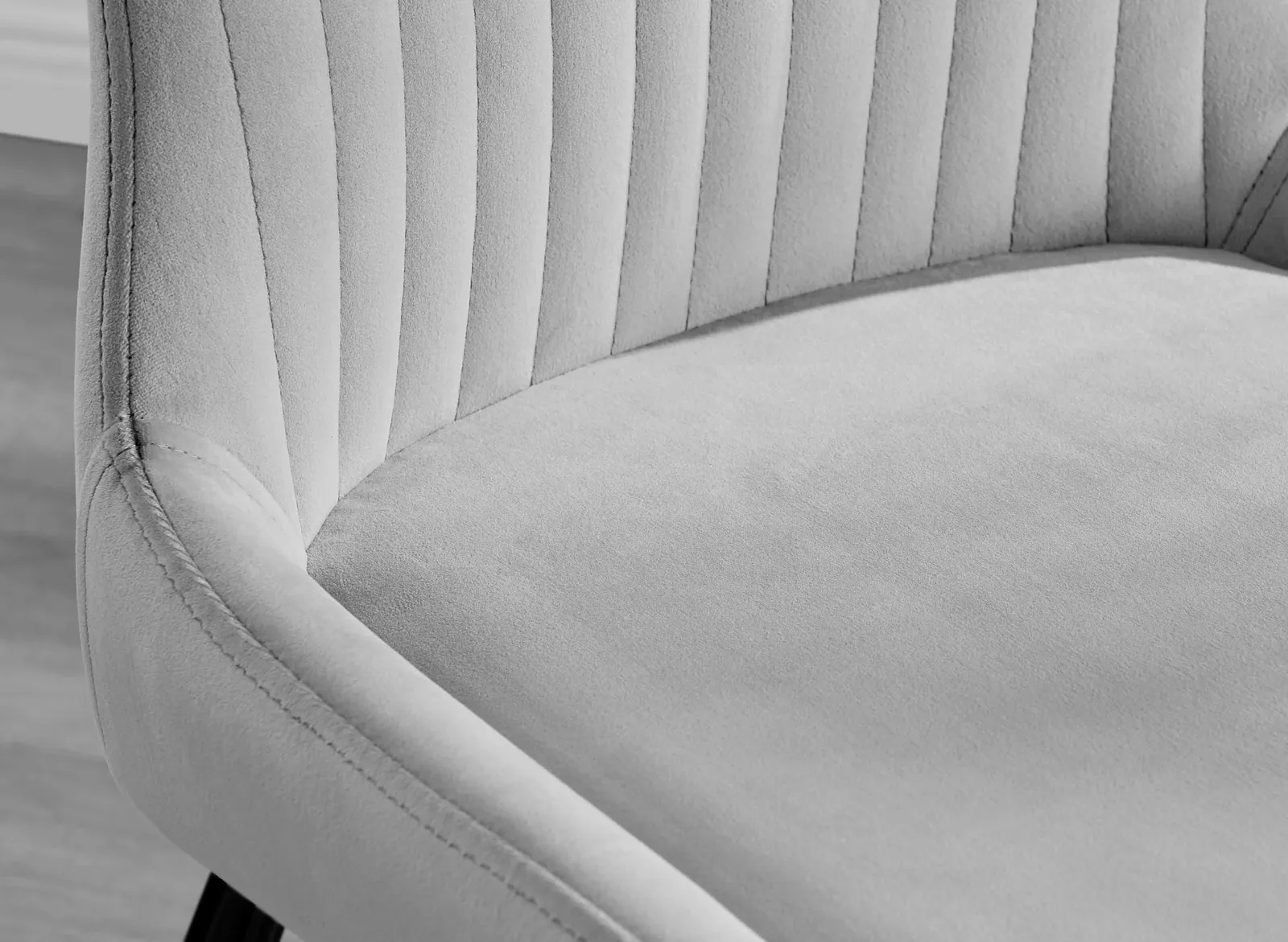FurnitureboxUK Set of 2 Nora Deep Padded Luxurious Dining Chairs Upholstered In Soft Velvet With Black Legs in Light Grey 6
