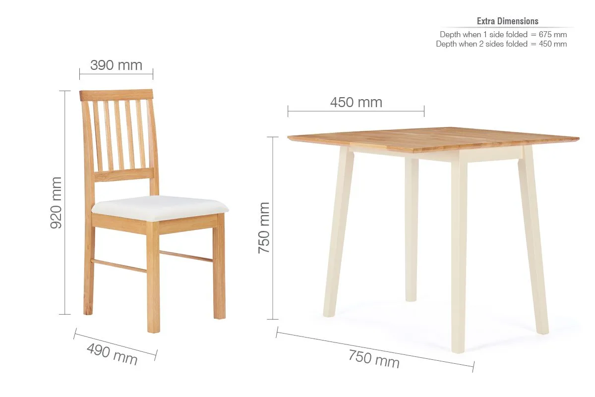 Birlea Drop Leaf Table Chairs Square Solid Wood Dining 2 Kitchen Set Oak Finish in Brown 6