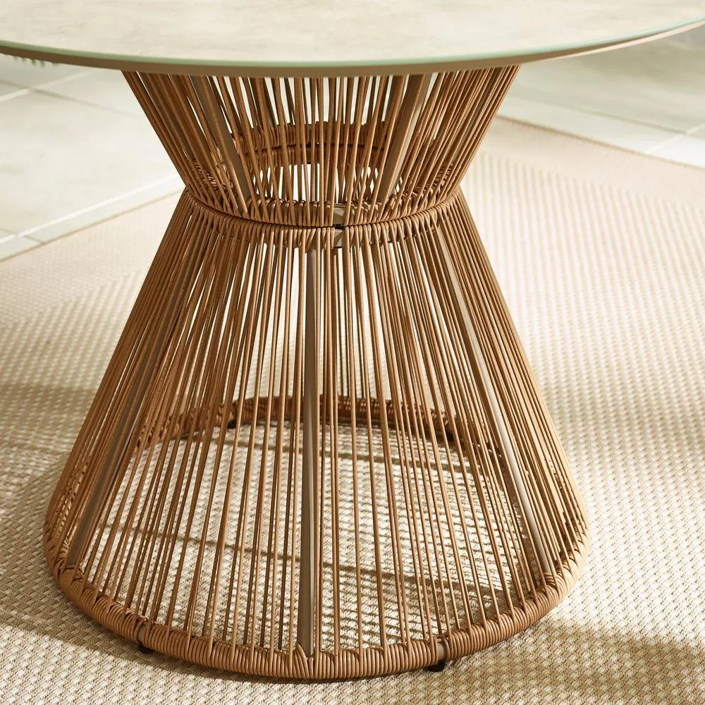 FurnitureboxUK Lanai Rattan Round Garden Dining Table in Cream 3