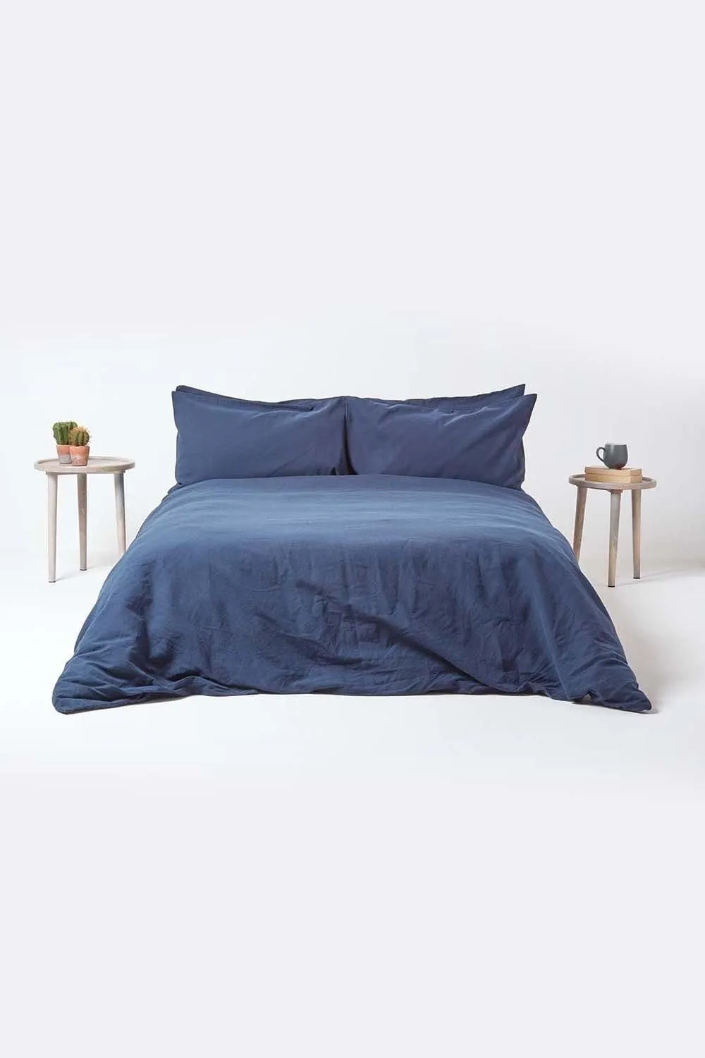 Homescapes Luxury Soft Plain Linen Deep Fitted Sheet 18 inch Deep in Navy 4