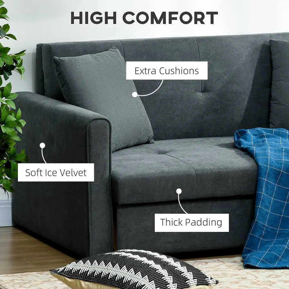 HOMCOM Modern Snow Flannel Loveseat Sofa Sleeper with 2 Cushions, Dark Grey 6