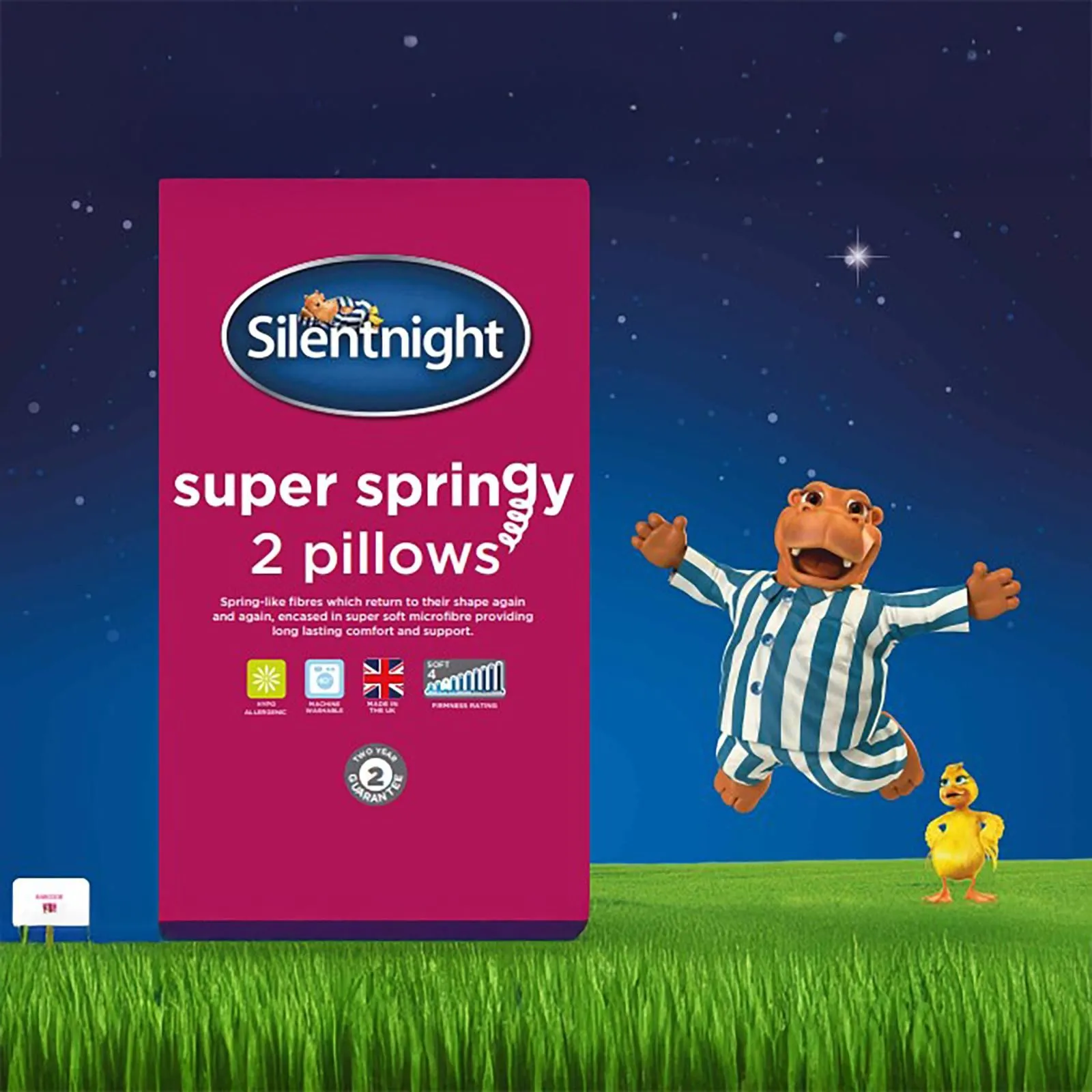 Silentnight Pillows 2 Pack Super Springy Soft Support Bed Quality Filled Plump in White