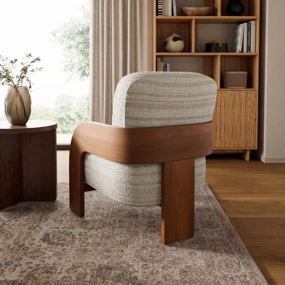 Koza Boucle Mix Stripe Wooden Detail Accent Chair 2