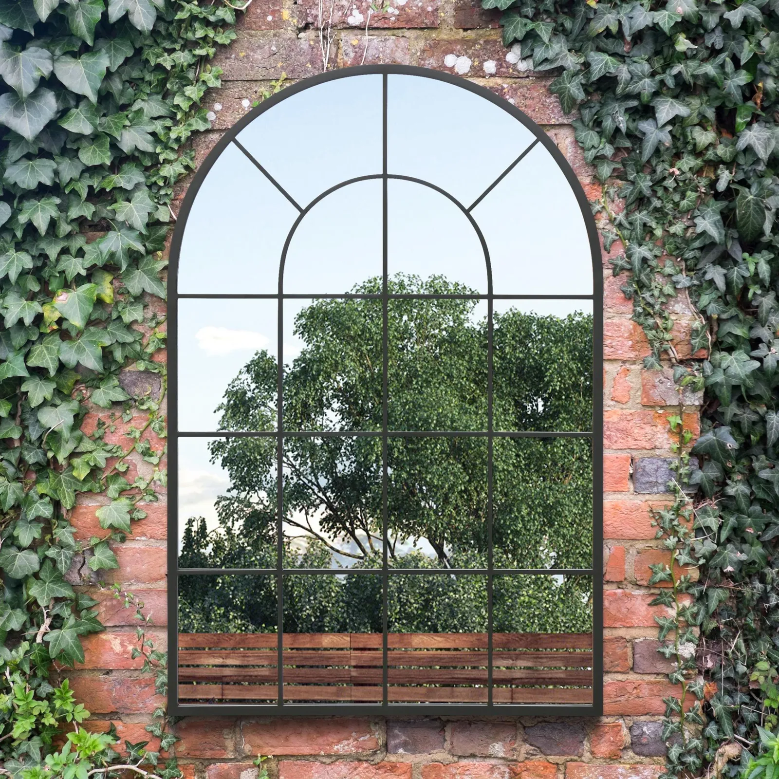 MirrorOutlet Black Framed Arched Window Garden Mirror 47"x31" 120x80CM 2