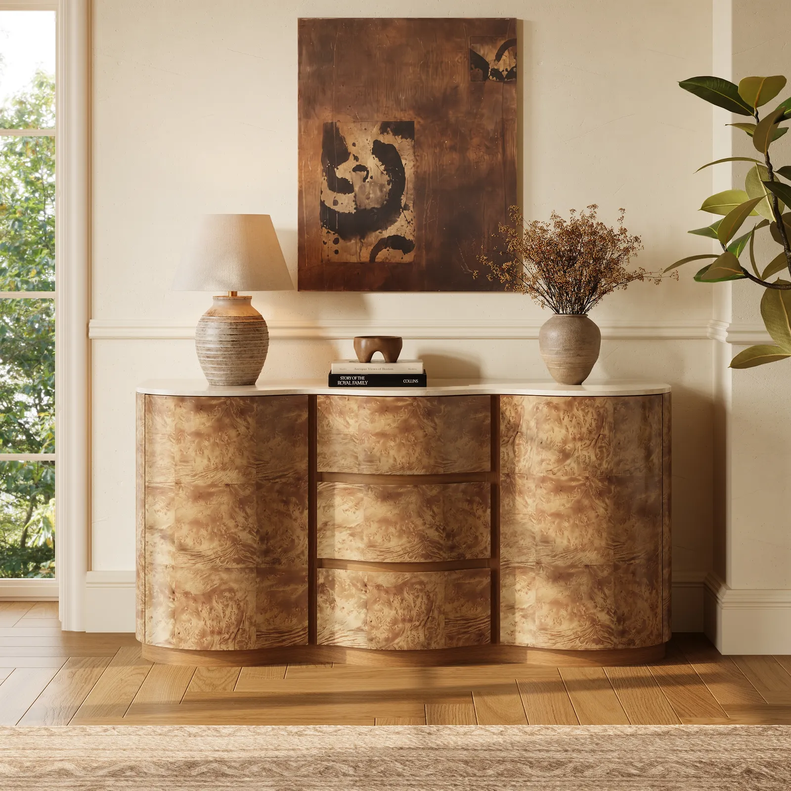 Modern 160cm Burl Sideboard with Sintered Stone Top