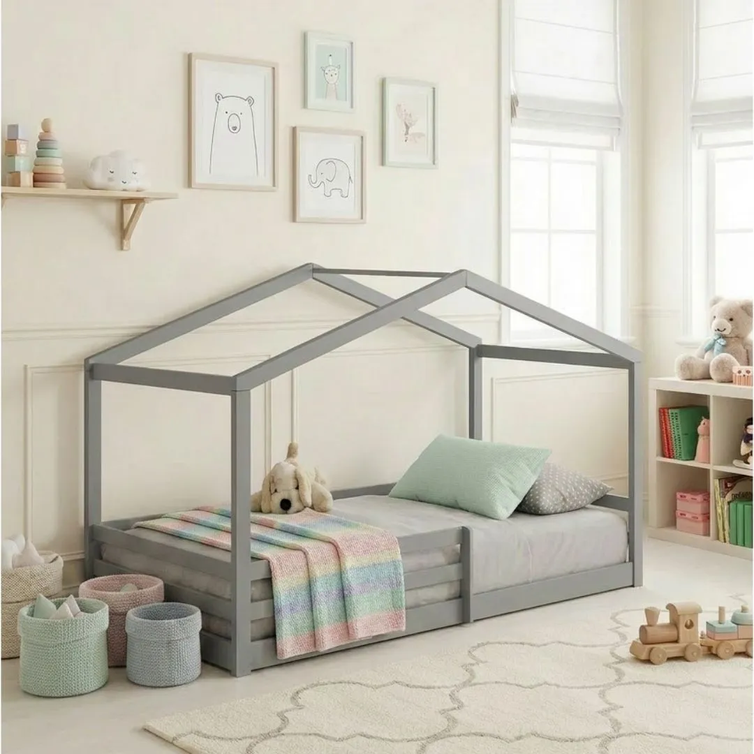 Comfy Living Ltd 3ft Wooden House Bed in Grey 1