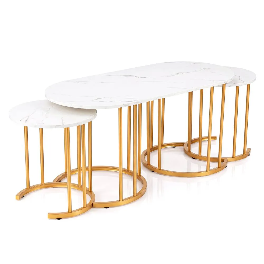 Costway 3PCS Nesting Coffee Table Set 110cm Coffee Table w/ 2 Side Tables in White 4