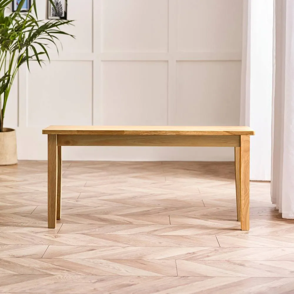 FurnitureboxUK Tenby Oak Effect Solid Wood Small Dining Bench in Light Brown 2