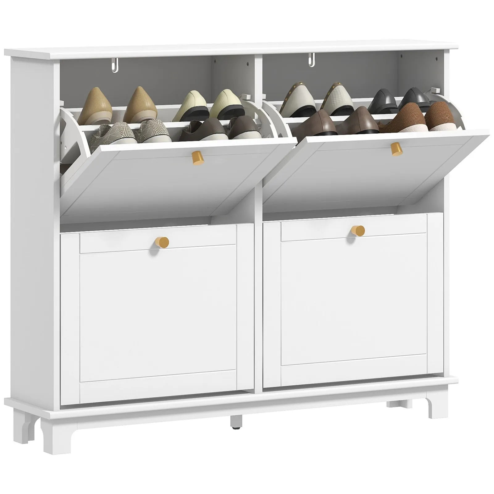 HOMCOM Narrow Shoe Cabinet with 4 Flip Drawers Adjustable Shelves, White 2